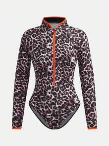 Maija Women's Leopard Print One-Piece Swimsuit, Suitable For Beach Vacation - Brown - View 7