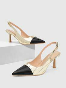 CUCCOO SZL Women's Contrast Color Pointed Toe Buckle Design Elegant High Heels - Gold - View 4
