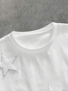 Manfinity VCAY Áo thun nam thêu họa tiết thanh lịch, phong cách thường ngày, phù hợp cho công sở. - trắng - Xem 4