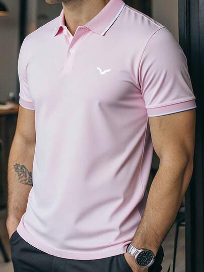 Manfinity Mode Men's Short Sleeve Polo Shirt, Suitable For Home, Outing, Office Wear Men S Clothes Pink Light Pink T Shirt For Man Pink Polo Shirt Men Golf Shirts For Men Old Money,Daily Leisure, Weekend Trips, Outdoor Activities, Travel Expeditions, Relaxed Work Environments Or Semi-Formal Occasions, Boyfriend/Husband Gift, Anniversary /Birthday Gift Party Summer Vacation Holiday,Wedding,Spring To Summer