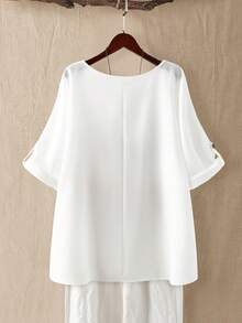 EMERY ROSE Plus Floral Print Roll Up Sleeve Blouse - White - View 2