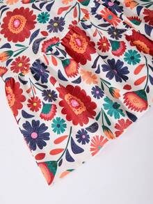 ChillGRL Tropical Floral Print Woven Dress For Teen GirlCollared Shirt Dress With Ruffle Sleeves And Adjustable Waist Belt, Suitable For Casual Daily And Vacation Wear In Spring/Summer - Multicolor - View 7