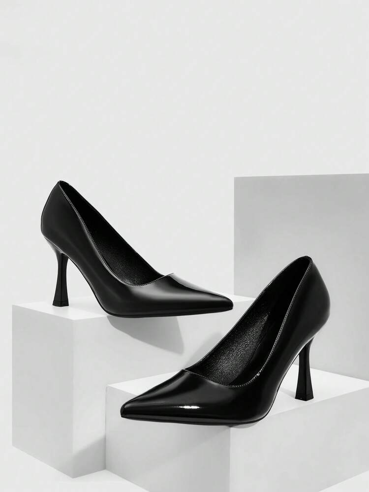 CUCCOO SZL Women Shoes Pointed Thin High Heels Black Mirror Low Vamp Women's High Heels Shoes Simple Elegant Fashionable Sexy Party Banquet Women's High Heels Women's Shoes Spring Shoes