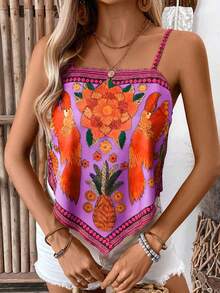 Selianne 女士休闲宽松花卉植物印花吊带背心 - 粉色 - 查看 3