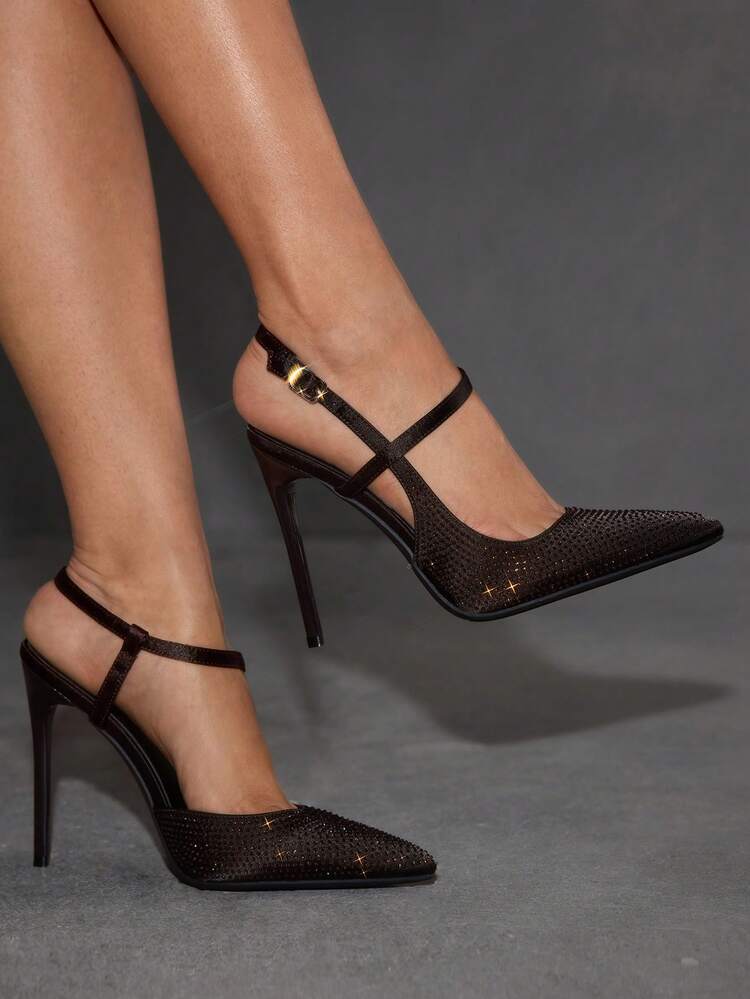 CUCCOO SZL Women's Apricot Rhinestone Embellished Slip-On High Heel Pumps Valentine's Day Spring Shoes