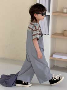 DAZY Young Boys' Solid Color Sleeveless Casual Loose Summer Versatile T-Shirt Set - Blue - View 3