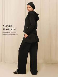 GLOWMODE X Reem Modest SoftSerene Modal Easy Shift Silky-Smooth Soft Breathable Adjustable Drawstring Ankle Side Pocket 2-In-1 Wide-Gleg Jogger Daily Casual Street Wear - 黑色 - 查看 4