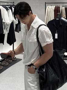 DAZY Men's White Pocket Casual Commuter Shirt, Summer - White - View 4