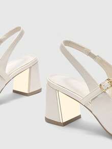 CUCCOO BIZCHIC Women Shoes Women's Pointed Thick Medium Heel Beige Slingback Women's High Heel Shoes Stylish And Comfortable Commuters Business Versatile Women's Slingback Shoes Spring Shoes - Off-white PU - View 8