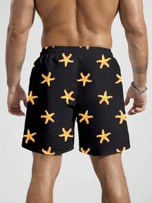 Manfinity Swimmode Quần short đi biển nam mùa hè in hình sao biển, cạp chun, có dây rút. - màu đen - Xem 2