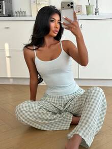 ZzzCrew Women's Fresh Striped Top And Plaid Pants Pajama Set - Multicolor - View 6