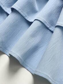 Girlism 少女夏季休闲度假简约舒适叠层荷叶边抹胸连衣裙 - 藍色 - 查看 5