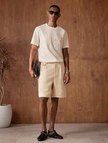 AKNOTIC Business Casual 男士短袖棕榈树刺绣圆领休闲T恤 - 棕色 - 查看 4