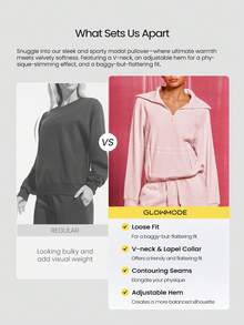 GLOWMODE Modal Get Comfy Ultra-Soft Smooth Loose Fit Contour Seams Adjustable Hem Zipper Pockets Half-Zip Pullover Daily Casual Wear Fall Winter - Pink - View 2