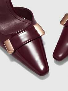 CUCCOO BIZCHIC Damen Burgunderrote Lackleder Spitze Zehen Metall Schnalle Stiletto Absatz Knöchelriemen Sexy Mode High Heel Pumps - Bordeaux - Übersicht 9