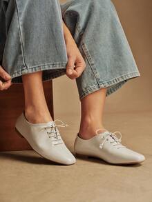 Rosivie French Retro Commuter Soft-Soled Casual Low Vamp Flat-Soled Shoes - Apricot - View 2