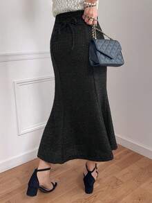 DAZY Elegant Lace-Up Fish Tail Skirt, Suitable For Commuting, Autumn/Winter - Black - View 2