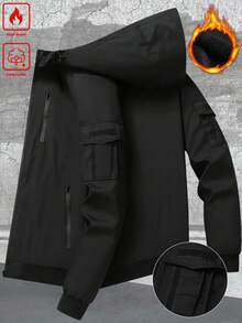 Manfinity Homme Plus Size Men's Long Sleeve Casual Zip-Up Hooded Jackets - Black - View 2