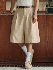 SWAVVY Pantalones cortos casuales de hombre con estampado de rayas hasta la rodilla - Amarillo - Ver 4