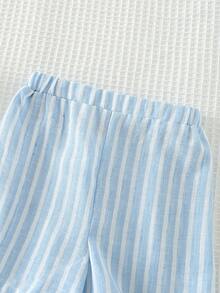 Cozy Pixies Bộ quần áo mùa hè dễ thương cho bé trai gồm 3 món: Áo vest kẻ sọc xanh, quần short, áo sơ mi ngắn tay kèm nơ, thích hợp cho tiệc sinh nhật, lễ rửa tội, lễ kỷ niệm sinh nhật lần thứ nhất, các dịp trang trọng. - Màu xanh lam - Xem 5