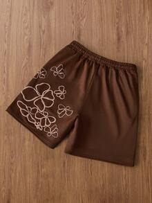 TOKVUE Y2K 男士休闲撞色字母印花抽绳腰短裤，男士印花运动短裤，男友礼物，圣诞礼物，高品质男士短裤，街头风长裤，适合嘻哈派对 - 咖啡棕 - 查看 3