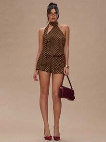 SHEIN BAE 女士圆点印花无袖连衣裙 - 摩卡棕 - 查看 3