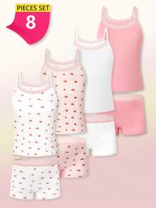 Conjunto de 4 piezas de ropa interior suave y cómoda con estampado floral para niñas, lindo y dulce, se puede usar como ropa exterior - Multicolor - Ver 1