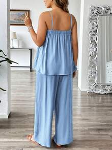 Roveilla Bộ áo liền quần dáng rộng không tay bằng vải pha lanh dành cho nữ cỡ lớn, thích hợp đi làm, đi nghỉ mát, đi biển, mùa xuân/hè. - Màu xanh bụi bặm - Xem 2