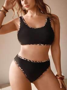 Swim Chiccia Plus Size Women 2 Pieces Solid Color Casual Sports Swimwear Set,Black Summer Beach Vacation Holiday Elegant Chiccia Spring/Summer Swim Suit - Yellow - View 1