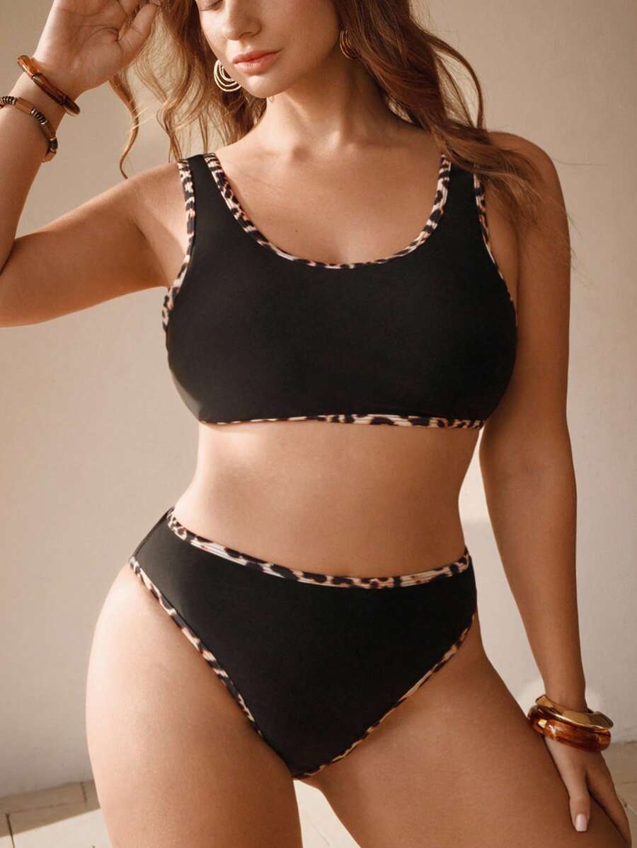 Swim Chiccia Plus Size Women 2 Pieces Solid Color Casual Sports Swimwear Set,Black Summer Beach Vacation Holiday Elegant Chiccia Spring/Summer Swim Suit - Yellow - View 1