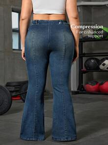 Flexra Plus Size Casual Everyday Washed Slant Pocket Flare Jeans - Blue - View 2