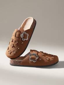 Solecia 女士可调节搭扣带休闲日常穿搭平底穆勒鞋，春夏新款，适合度假、婚礼、复活节、海滩、圣诞节等场合。 - 棕色 - 查看 6