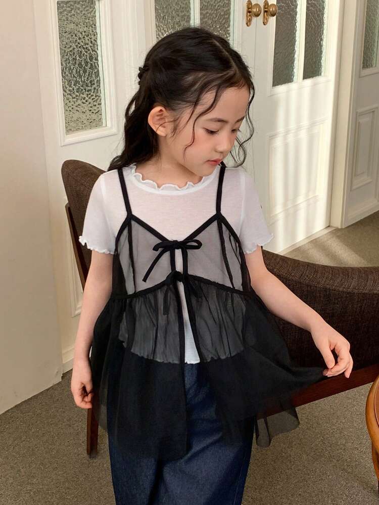 Young Girls Casual Fashion Mesh Tank Top, Suitable For Summer