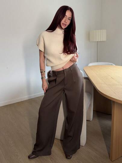 Abrilcols 女士优质高腰优雅修身阔腿裤