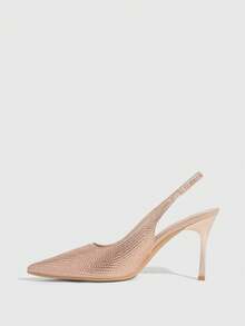 CUCCOO SZL Sexy Fashion Pointed Toe Rhinestone Champagne High Heel Pumps, Backless Party Dress Shoes For Women - Champagne - View 10