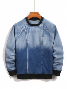 Manfinity Homme Men's Ombre Crew Neck Casual Long Sleeve Denim Pullover Denim Sweatshirt - Medium Wash - View 8