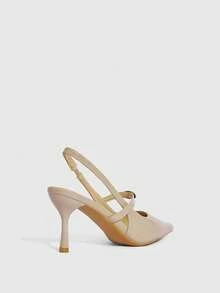 CUCCOO SZL Women's Strap Open Back High Heel Glossy Sandals - Apricot - View 4