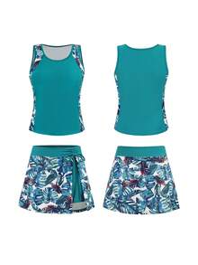 Swim Lushoire 女士修身吊带泳衣套装，印花泳裤，贴身设计，适合海滩度假 - 彩色 - 查看 6