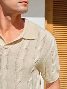 Manfinity CityGents 男士时尚休闲绞花针织短袖上衣 - 杏色 - 查看 2