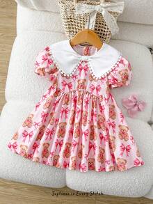 Cozy Pixies Robe à manches courtes avec col, taille nouée, imprimé floral pour bébé fille - Rose bonbon - Voir 8
