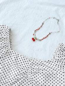 SHEIN Tween Girl Casual Minimalist Comfortable Polka Dot Backless Top - White - View 8