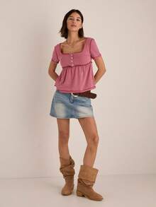 Easelle 女士红白条纹针织露脐上衣 - 紅白色 - 查看 4