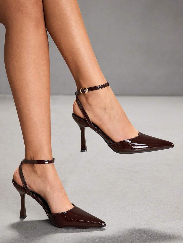 CUCCOO SZL Women Shoes Pointed Thin High Heel Brown Ankle Strap Slingback Women's High Heel Shoes Simple Elegant Fashion Sexy Party Banquet Women's High Heel Shoes Women's Shoes Spring Shoes