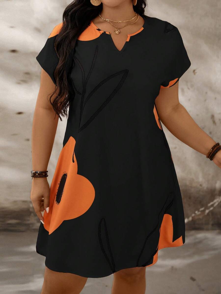 SHEIN LUNE 大码碎花休闲度假连衣裙 大码休闲连衣裙 曲线休闲连衣裙 大码度假连衣裙 曲线夏季连衣裙 橙色大码连衣裙 女士休闲连衣裙 女士连衣裙 女士休闲连衣裙 黑色橙色连衣裙 短袖连衣裙 女士休闲连衣裙 大码 大码女士夏季服装 大码女装 - 彩色 - 查看 1