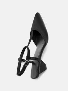 女士尖头凉鞋 - 舒适低跟，夏季PU鞋面搭配橡胶鞋底，百搭黑色休闲正装鞋款，厚底设计，优雅造型，耐穿轻便，适合办公室穿着，优雅猫跟 - 黑色 - 查看 7