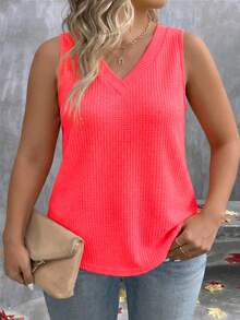 EMERY ROSE Áo tank top cổ chữ V dáng rộng, đa năng dành cho nữ, cỡ lớn, thích hợp cho mùa xuân/hè. - Đỏ - Xem 3