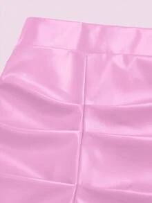 Sweetra Chân váy mini dáng chữ A xếp ly xẻ tà bằng da PU cỡ lớn, ôm sát và tôn dáng. - Hồng - Xem 3