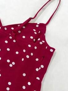 Cévolie 女士复古白色波点V领无袖连衣裙，饰有褶皱花卉图案，层叠泡泡裙摆，优雅法式海滩度假风，性感派对、音乐节、情人节、约会休闲浪漫迷你连衣裙 - 紅色 - 查看 5