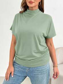 SHEIN Essnce Áo thun ngắn tay dáng rộng thoải mái, ôm dáng đơn giản dành cho nữ cỡ lớn, thích hợp mặc đi nhà thờ và công sở, thời trang mùa xuân hè. - Màu xanh Bạc hà - Xem 3