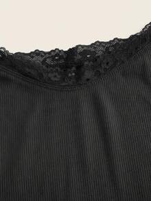 SHEIN Essnce Traje de mujer talla grande con diseño calado, moda casual de otoño e invierno para uso diario, con encaje, tirantes y top de 3 piezas en negro, blanco y gris para salir, playa y Halloween - Negro - Ver 7